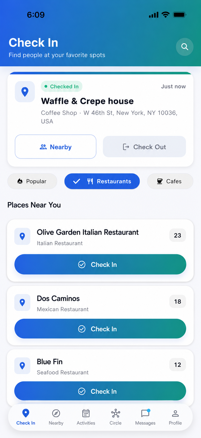 Feink Check In screen
